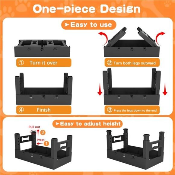 Elevated Dog Bowls with 2 Stainless Steel Dog Food Bowls 5 Height Adjustable - Picture 6 of 7